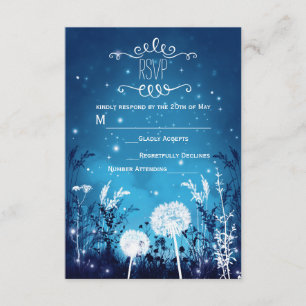Enchanted Night Sky Stars & Foliage Blue RSVP card