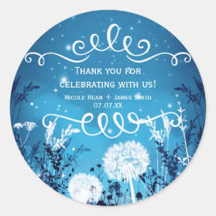 Enchanted Night Sky Stars & Foliage Blue Wedding Classic Round Sticker