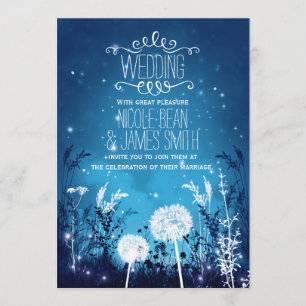 Enchanted Night Sky Stars & Foliage Blue Wedding Invitation