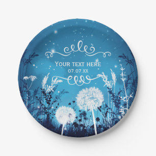 Enchanted Night Sky Stars & Foliage Blue Wedding Paper Plate