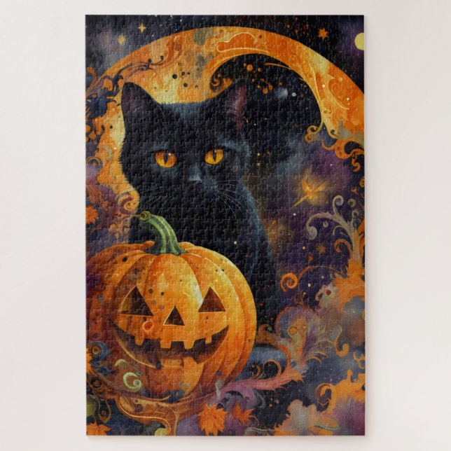 Enchanted Night: The Cat and the Pumpkin Jigsaw Puzzle (Vertical)