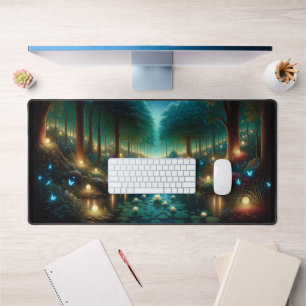 Enchanted Nightfall: Luminescence at the Lake Desk Mat