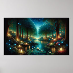 Enchanted Nightfall: Luminescence at the Lake Poster