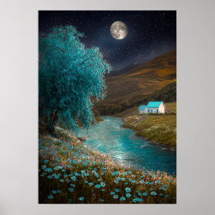 Enchanted Nightscape - Dreamlike River Scene Poster