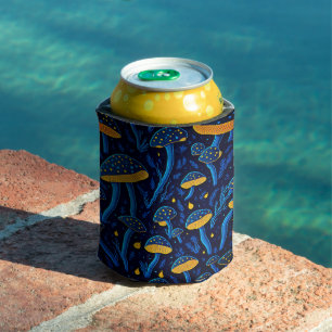 Enchanted Nocturne: Bioluminescent Mushroom  Can Cooler