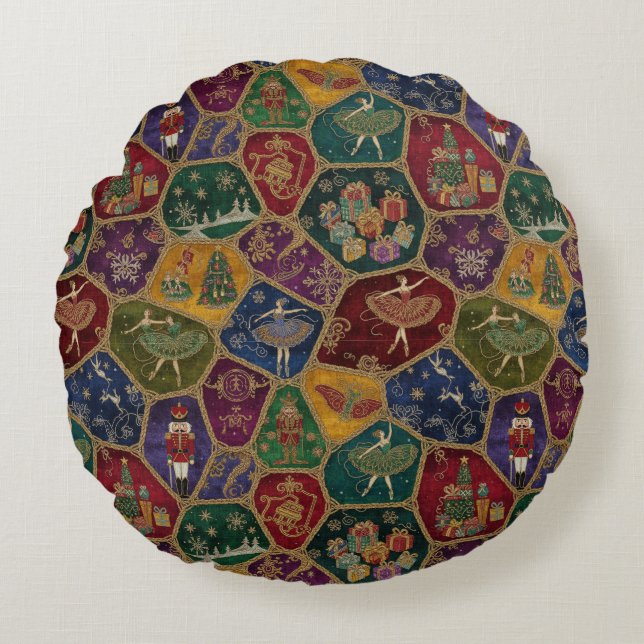 Enchanted Nutcracker Ballet Christmas Round Cushion (Front)