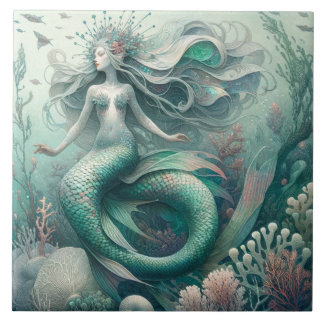 Enchanted Ocean Mermaid - Artistic Ceramic Tile
