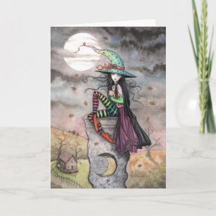 Enchanted October Halloween Witch Cat Card