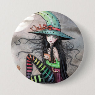 Enchanted October Witch Tabby Cat Pinback Button