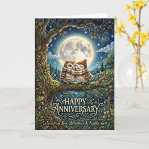 Enchanted Owl Couple Full Moon Anniversary Card