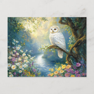 Enchanted Owl Flowers and Forest Postcard