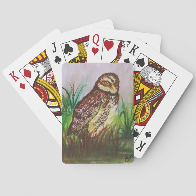 Enchanted Owl Watercolor Art Playing Cards (Back)