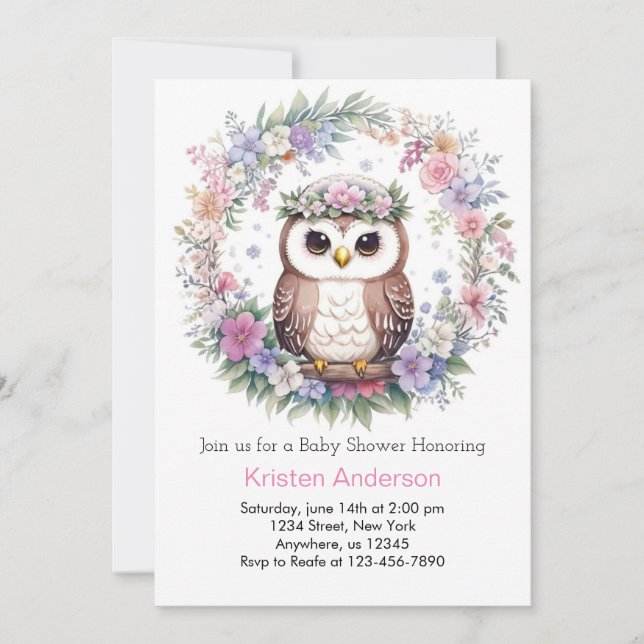 Enchanted Owl Woods: Girl Baby Shower Invitation (Front)