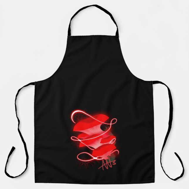 Enchanted Oyster Glowing Red Mushroom Black Apron (Front)