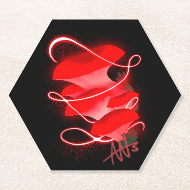 Enchanted Oyster Glowing Red Mushroom Paper Coaster (Front)