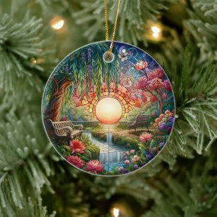 Enchanted Park Stained Glass Mosaic  Ceramic Tree Decoration