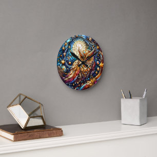 Enchanted Park Stained Glass Mosaic  Round Clock