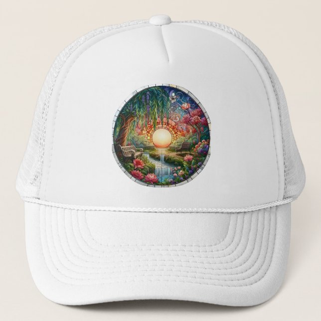 Enchanted Park Stained Glass Mosaic  Trucker Hat (Front)