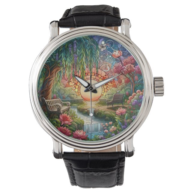 Enchanted Park Stained Glass Mosaic  Watch (Front)