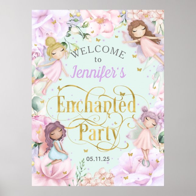 Enchanted party Fairy themed girl birthday welcome Poster (Front)