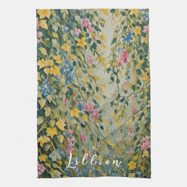 Enchanted Passage: Pastel Secret Garden Tea Towel (Vertical)
