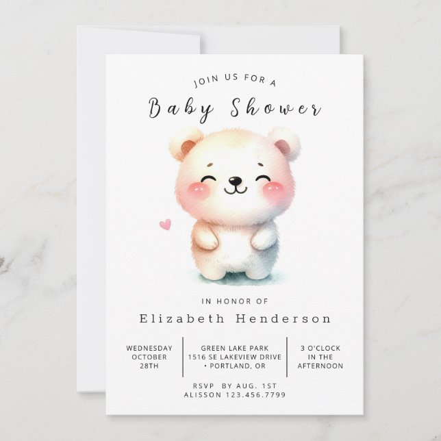 Enchanted Pastel Bear Baby Shower Invitation (Front)