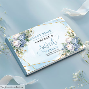 Enchanted Pastel Blue White Peonies Sweet Sixteen Guest Book