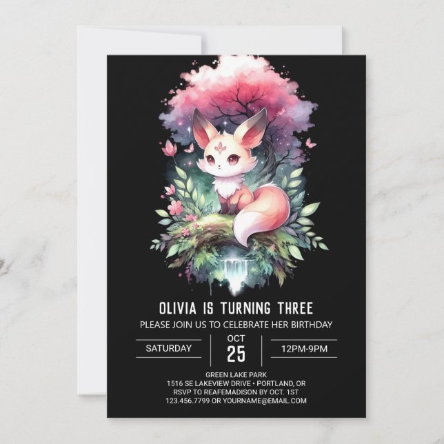  Enchanted Pastel Fox Birthday digital Invitation (Front)