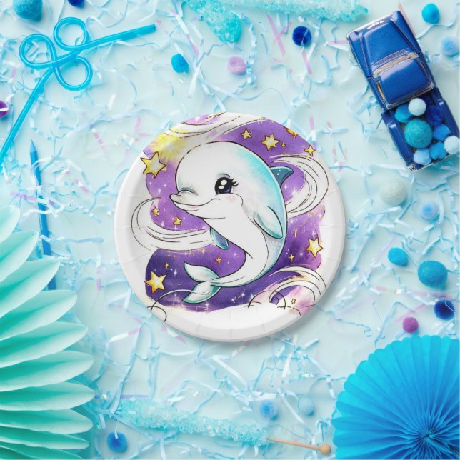 Enchanted Pastel Kids' Dolphin Birthday Paper Plate (Party)
