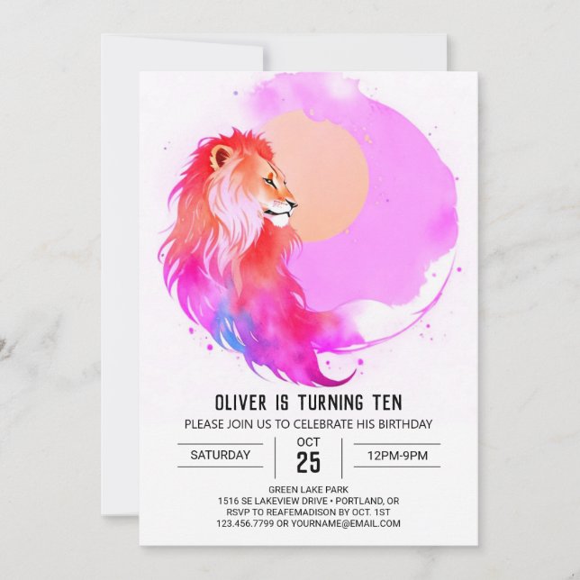  Enchanted Pastel Lion Birthday Invitation (Front)