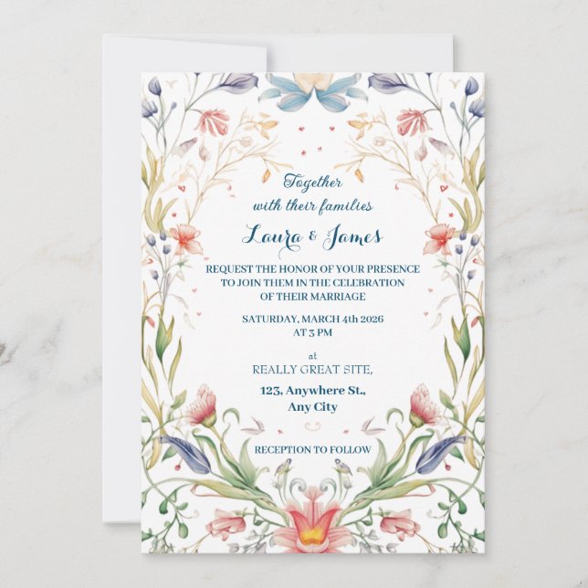 Enchanted Pastel watercolor Floral Garden Wedding Invitation (Front)