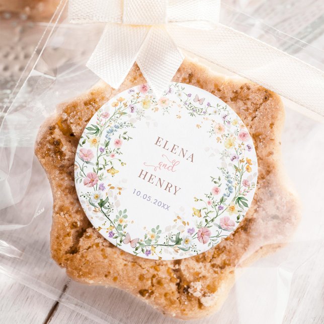 Enchanted Pastel Wildflower Garden Wedding Favours Classic Round Sticker (Creator Uploaded)