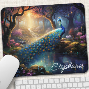 Enchanted Peacock Fantasy Name Design Mouse Mat
