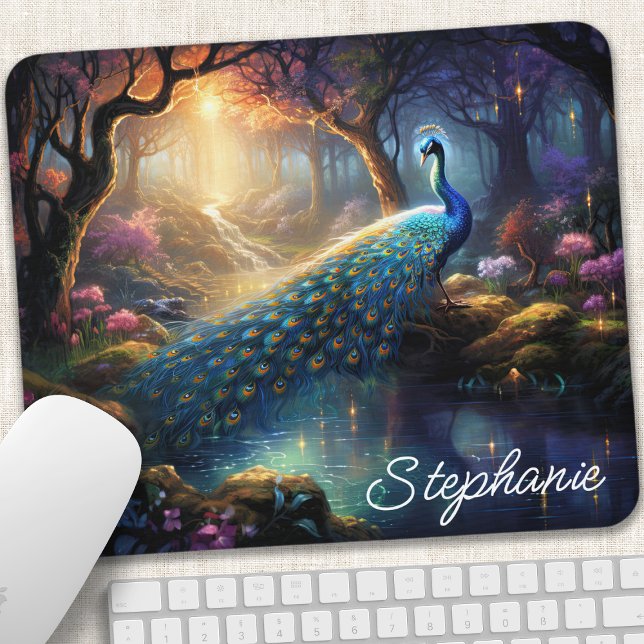 Enchanted Peacock Fantasy Name Design Mouse Mat (Creator Uploaded)