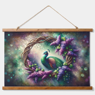 Enchanted Peacock Floral Wreath Hanging Tapestry