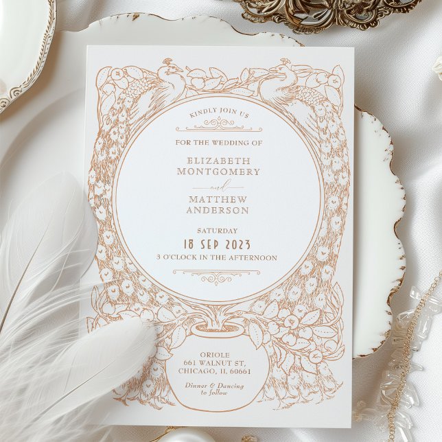 Enchanted Peacock Outline Wedding Invitation (Creator Uploaded)