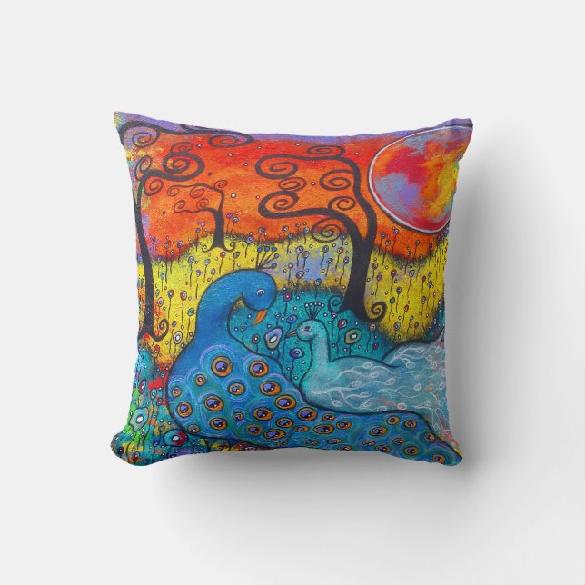 Enchanted Peacocks Throw Pillow (Front)