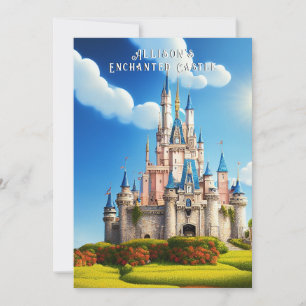 Enchanted Pink and Blue Castle Princess Crown    Invitation