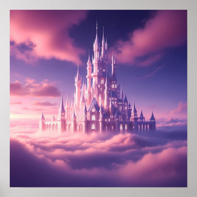 Enchanted Pink Castle Above the Dreamy Clouds Poster (Front)