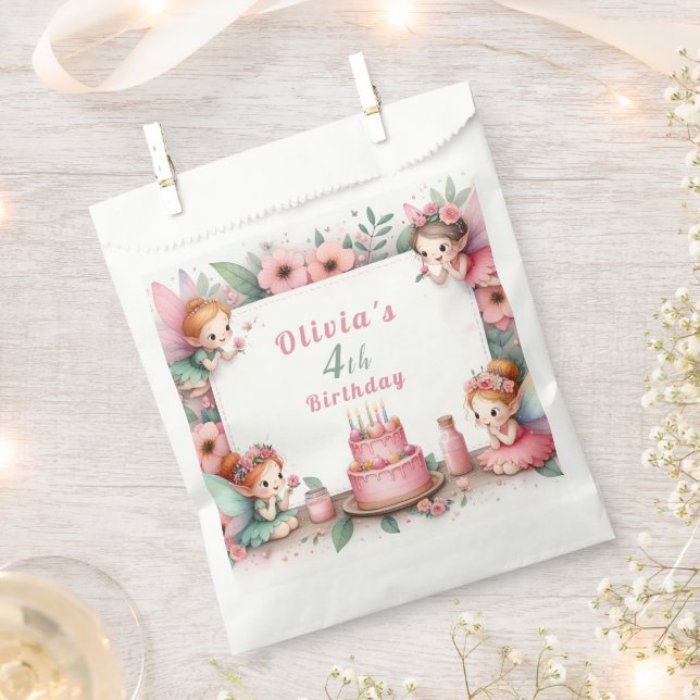Enchanted Pink Fairy garden - Birthday  Favour Bags (Clipped)