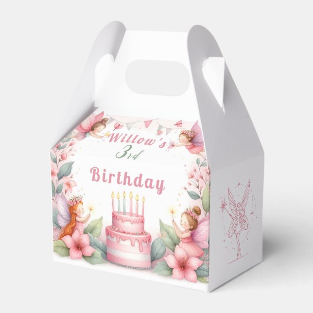 Enchanted Pink Fairy garden - Birthday  Favour Box (Front Side)