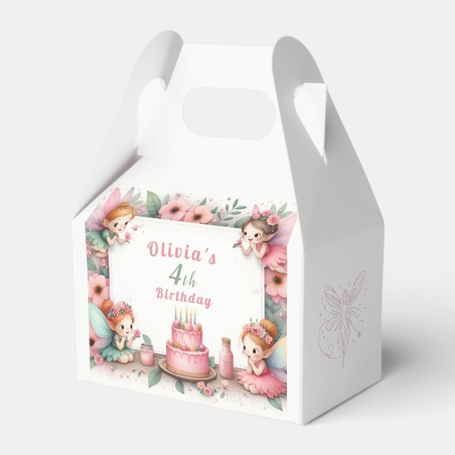Enchanted Pink Fairy garden - Birthday  Favour Box (Front Side)
