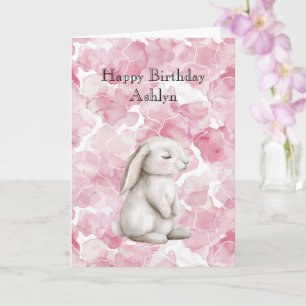 Enchanted Pink Floral Cute Bunny Birthday Card