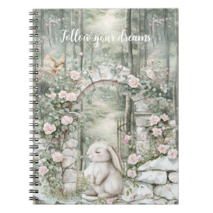 Enchanted Pink Floral Garden Bunny Dreams Notebook