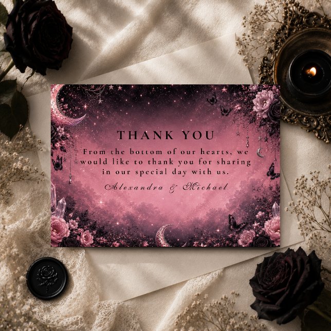 Enchanted Pink Goth Wedding Thank You Card (Creator Uploaded)