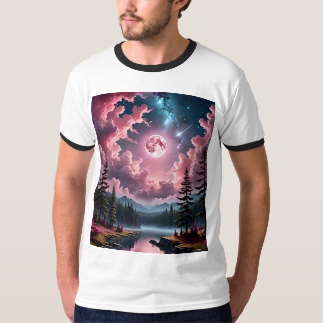 Enchanted Pink Moon Forest Tshirt Design (Front)