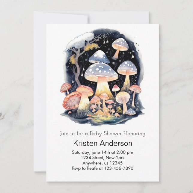 Enchanted Pink Mushroom Adventure Girl Baby Shower Invitation (Front)