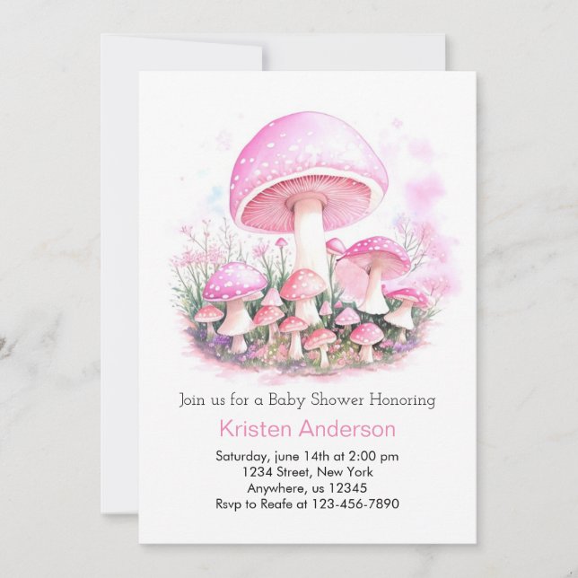 Enchanted Pink Mushroom Dream Girl Baby Shower Invitation (Front)