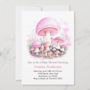 Enchanted Pink Mushroom Dream Girl Baby Shower Invitation