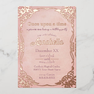 Enchanted Pink Rose Gold Fairy Tale Theme Foil Holiday Card